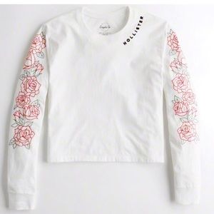 ROSE EMBROIDERED LONG SLEEVE CROPPED • HOLLISTER
